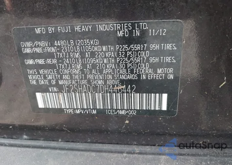 2013 Subaru Forester 2.5X Premium from USA, damaged, VIN JF2SHADC7DH446442